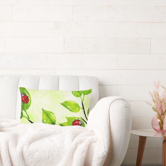 Cute Ladybugs on Leaves Pillow (Couch)