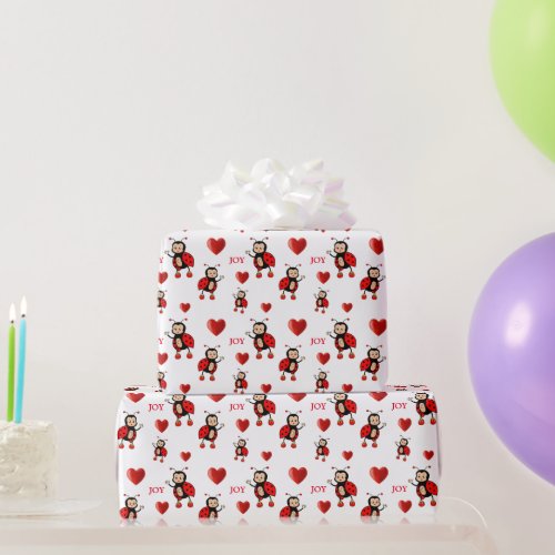 Cute Ladybugs on White Wrapping Paper