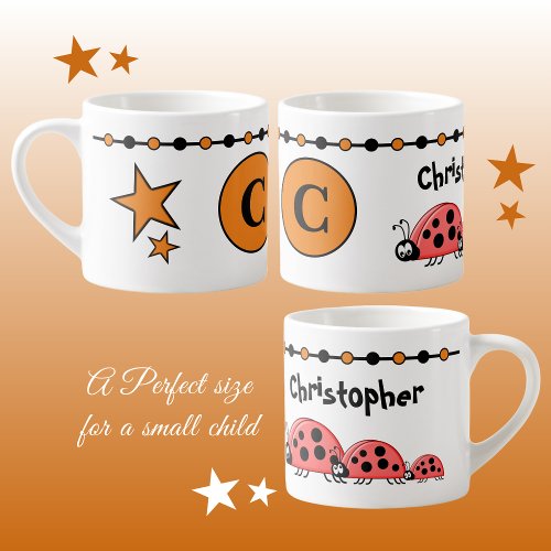 Cute ladybugs orange black with stars childs espresso cup