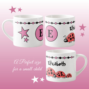 Cute ladybugs pink black with stars child's espresso cup