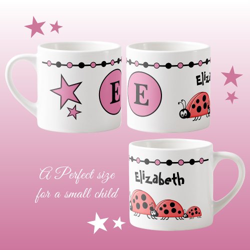 Cute ladybugs pink black with stars childs espresso cup
