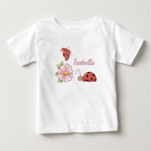 Cute Ladybugs Pink Flower Adorable Summer Spring Baby T_Shirt