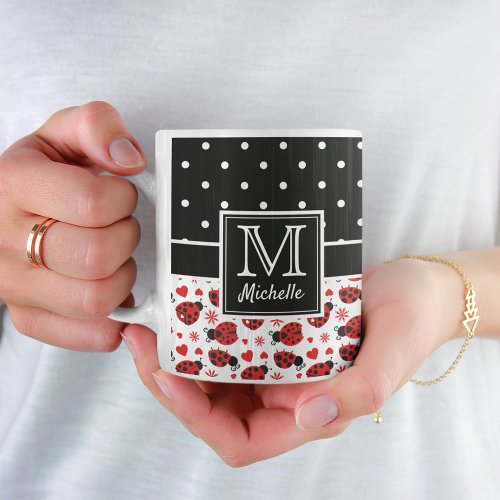 Cute Ladybugs Polka Dot Monogram Two_Tone Coffee Mug