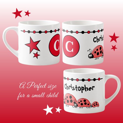 Cute ladybugs red black with stars childs espresso cup