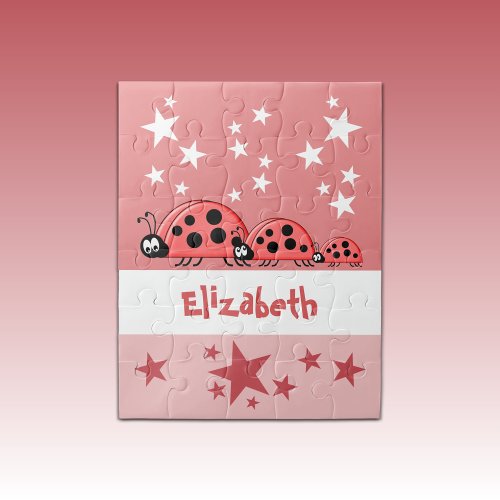 Cute ladybugs stars name pink jigsaw puzzle