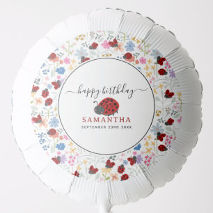 Cute Ladybugs Wildflowers Floral Birthday Balloon