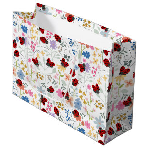 Cute Ladybugs Wildflowers Whimsical Floral Large Gift Bag