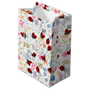 Cute Ladybugs Wildflowers Whimsical Floral Medium Gift Bag