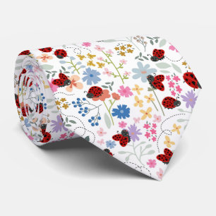 Cute Ladybugs Wildflowers Whimsical Floral Neck Tie
