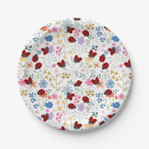 Cute Ladybugs Wildflowers Whimsical Floral Paper Plates