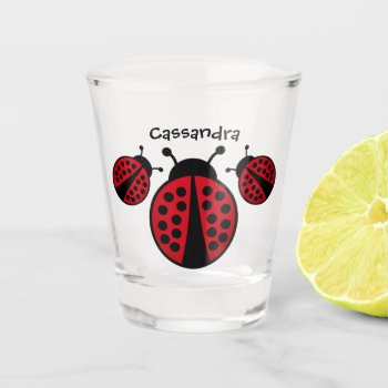 Cute Ladybugs With Your Name Shot Glass by TheHopefulRomantic at Zazzle