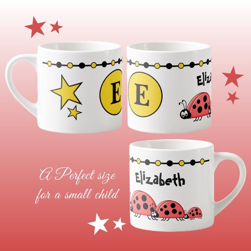 Cute ladybugs yellow black with stars childs espresso cup
