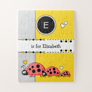 Cute ladybugs yellow name kids jigsaw puzzle