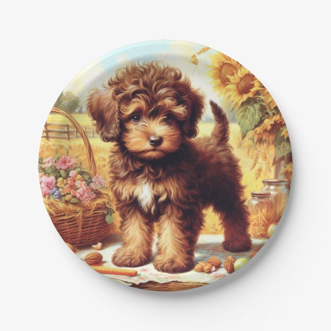 Cute Lagotto Romagnolo Painting Paper Plates (Front)