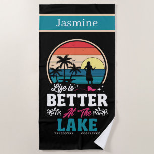 cute lake life word art beach towel