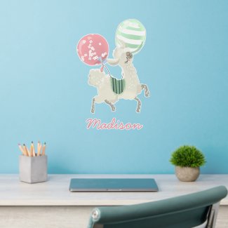 Cute Lama - Pink Striped Nursery or Kids Bedroom Wall Decal
