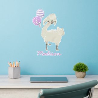 Cute Lama w. Purle Balloon Nursery or Kids Bedroom Wall Decal