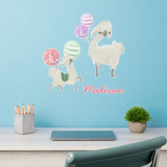 Cute Lamas w. Balloons Nursery or Kids Bedroom Wall Decal