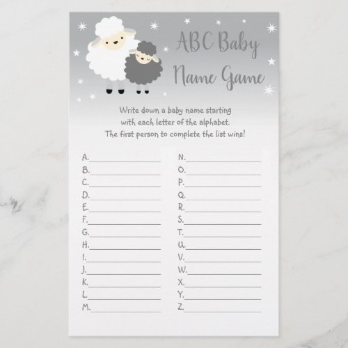 Cute Lamb ABCs Baby Shower Name Game