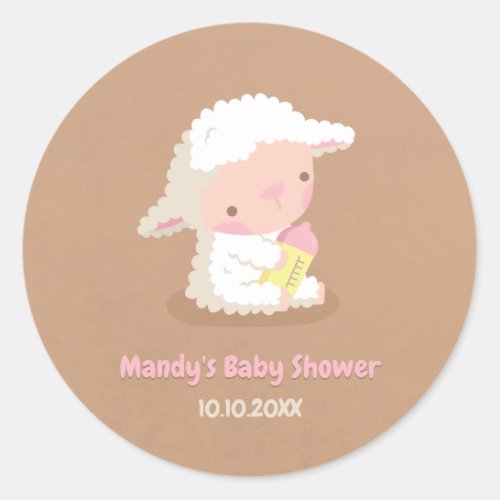 Cute Lamb and Bottle Baby Shower Decor Classic Round Sticker