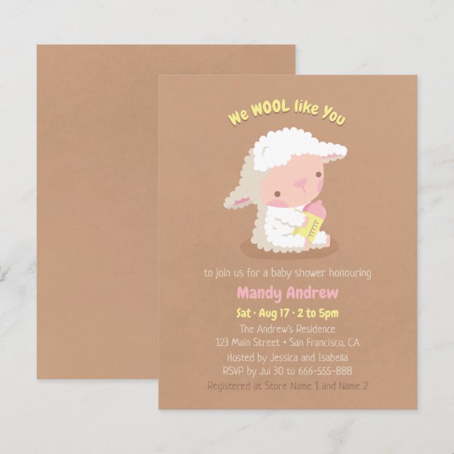 Cute Lamb and Bottle Baby Shower Party Invitations (Front/Back)