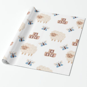 Cute Lamb and butterfly baby shower Wrapping Paper