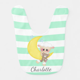 Cute Lamb and Crescent Moon Baby Bib