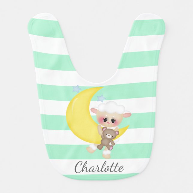 Cute Lamb and Crescent Moon Baby Bib (Front)