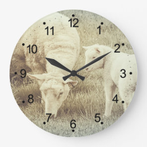 Cute Lamb and Mama Ewe Sheep Large Clock