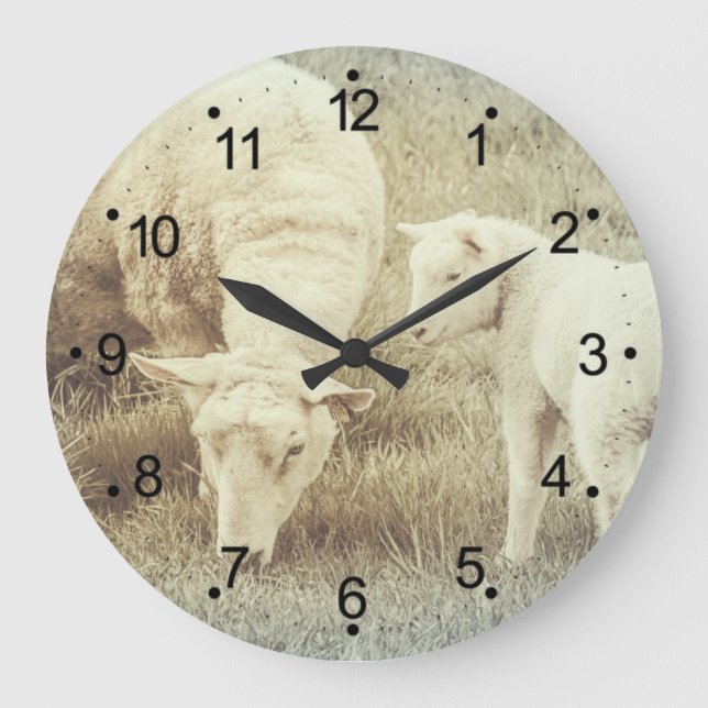 Cute Lamb and Mama Ewe Sheep Large Clock (Front)