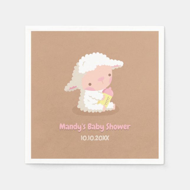 Cute Lamb and Milk Bottle Baby Shower Supplies Napkins (Front)