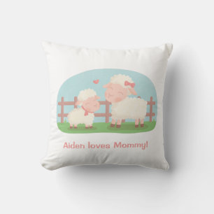 Cute Lamb and Mommy Baby Nursery Room Decor Throw Pillow