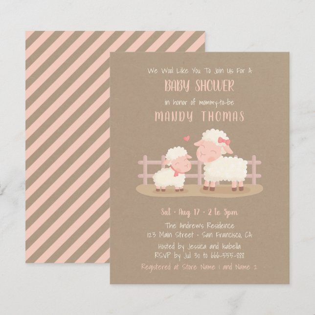Cute Lamb and Mommy Baby Shower Party Invitations (Front/Back)