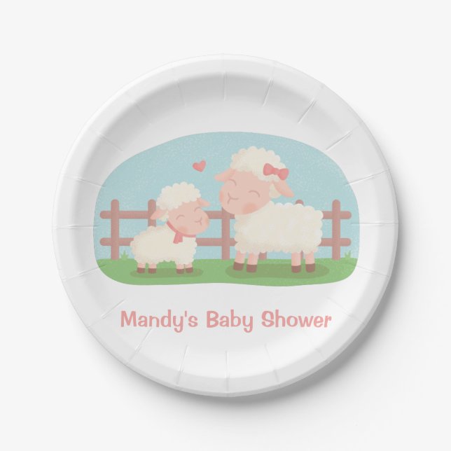 Cute Lamb and Mommy Farm Baby Shower Supplies Paper Plates (Front)
