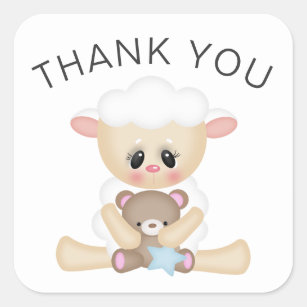 Cute Lamb and Teddy Bear Thank You Square Sticker