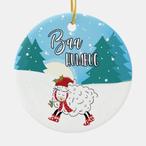 cute lamb Baa humbug sheep funny joke christmas Ceramic Ornament
