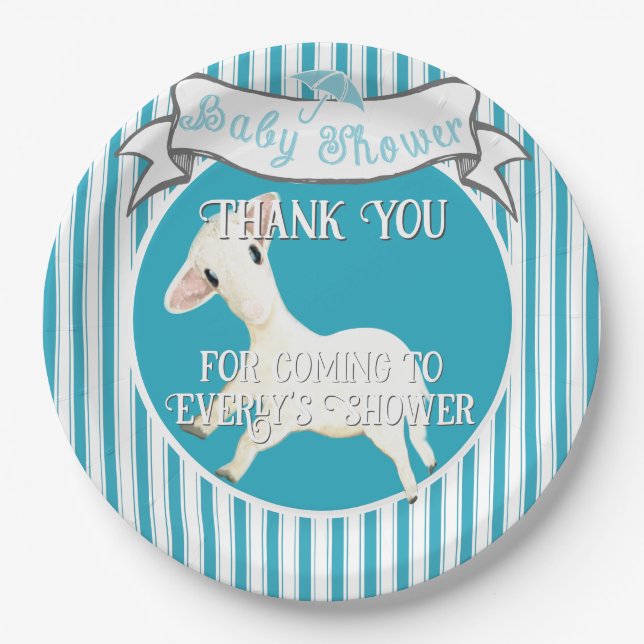 Cute Lamb Baby Boy  Paper Plates (Front)