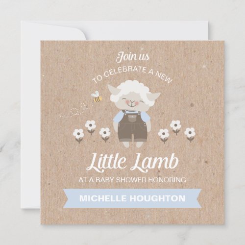 Cute Lamb Baby Boy Shower Invitation