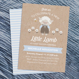 Cute Lamb Baby Boy Shower Invitation