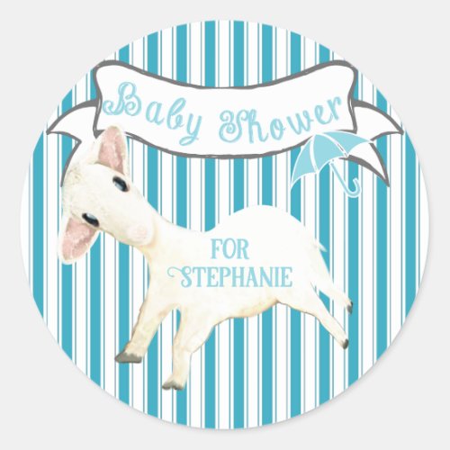 Cute Lamb Baby Boy Shower Mom to bes Name Classic Round Sticker