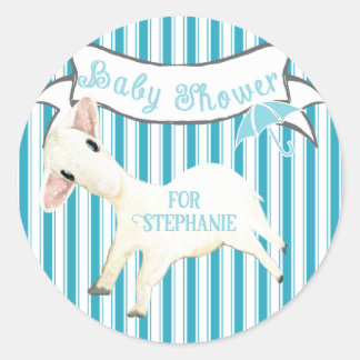 Cute Lamb Baby Boy Shower Mom to be's Name Classic Round Sticker