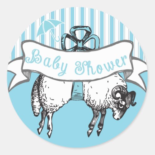 Cute Lamb Baby Boy Shower Sticker