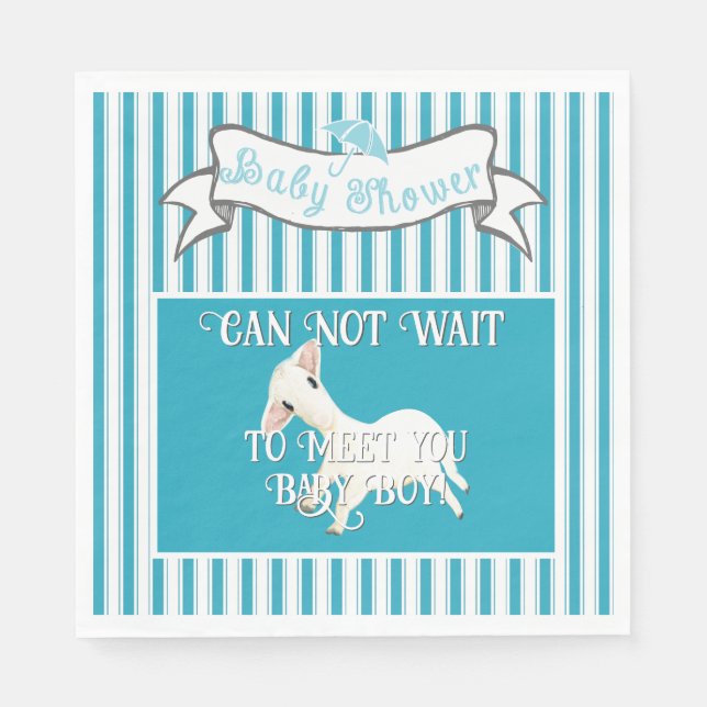 Cute Lamb Baby Boy Shower Sticker Napkins (Front)