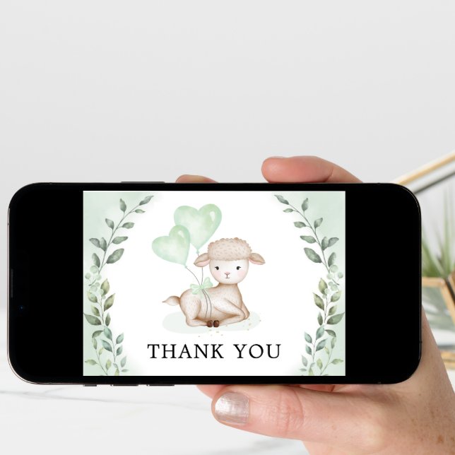 Cute Lamb Baby Sheep Greenery Eucalyptus Thank You Card (Front Digital)