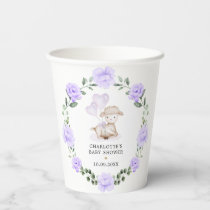 Cute Lamb Baby Sheep Purple Floral Greenery Wreath Paper Cups