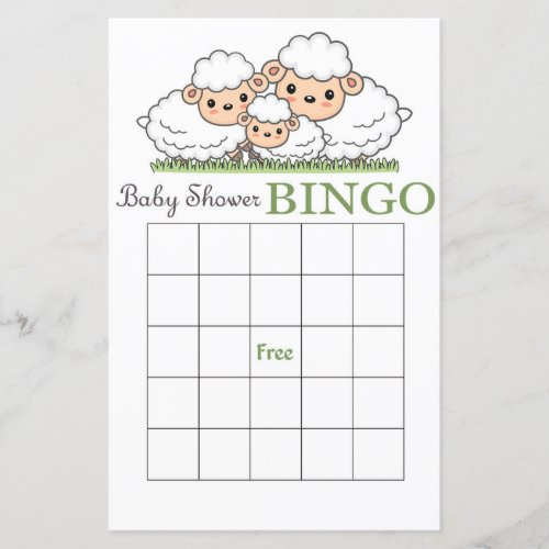 Cute lamb baby shower bingo card