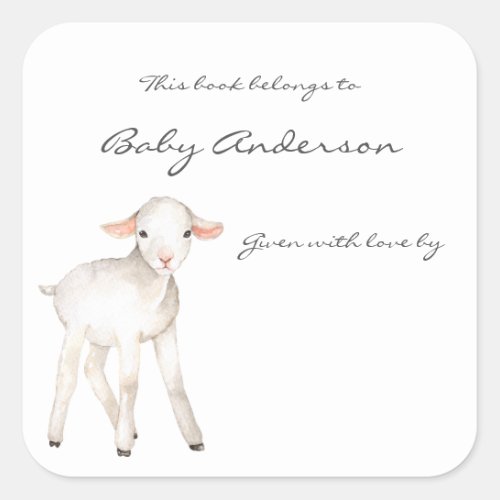 Cute Lamb baby shower bookplate