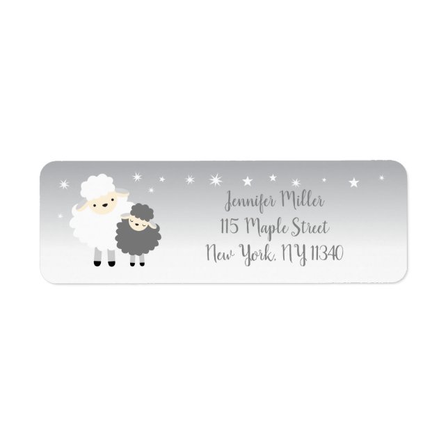 Cute Lamb Baby Shower Gray & White Label (Front)