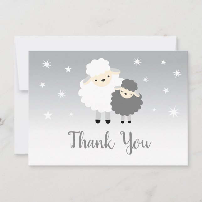 Cute Lamb Baby Shower Gray & White Thank You (Front)
