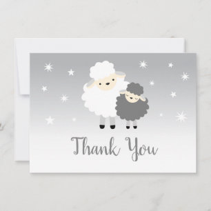 Cute Lamb Baby Shower Gray & White Thank You Card